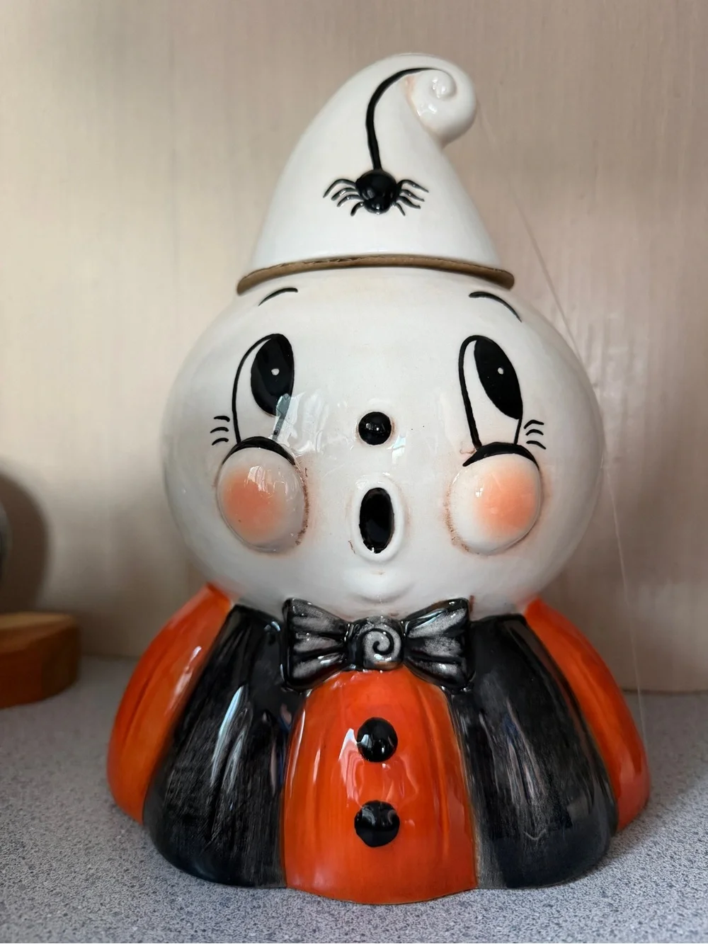 New Johanna Parker Retro Halloween Ceramic Ghost Cookie Jar Canister 2026 Orange
